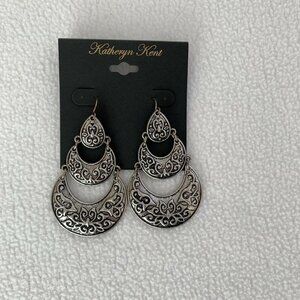 Katheryn Kent Silver Toned Dangle Earrings Half Moon Shaped NWT